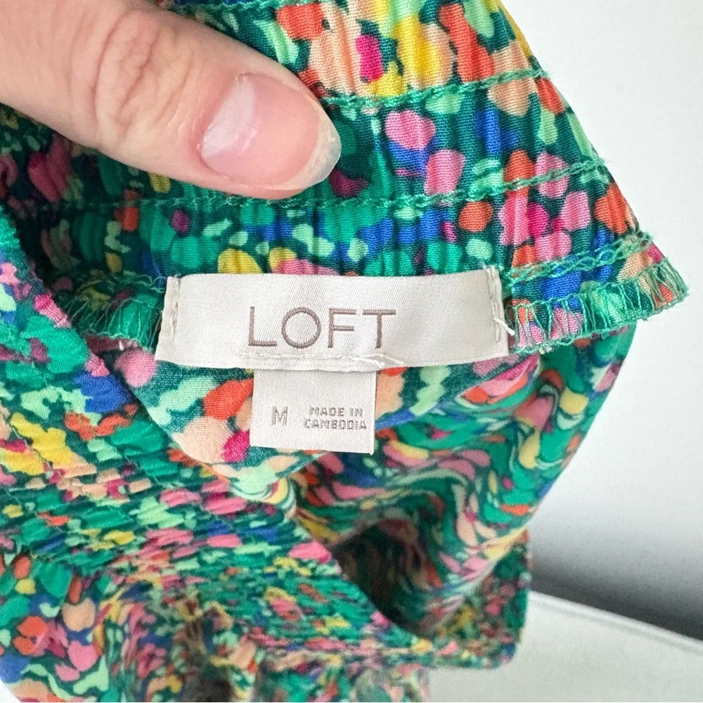 LOFT Green Floral Midi Skirt with Pink & Yellow Accents - Picture 5 of 6
